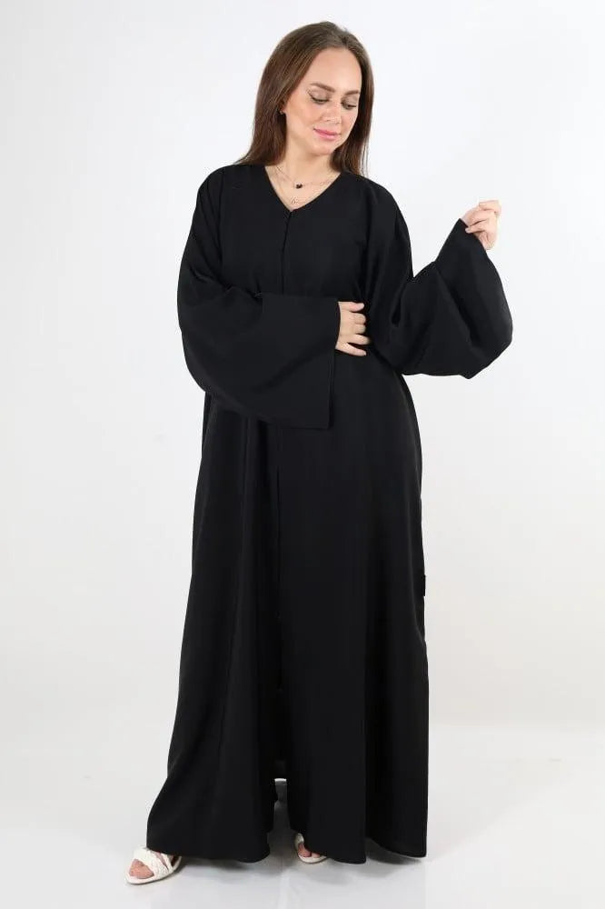 Black V-Neck Abaya for Women 57" Length Nida Fabric