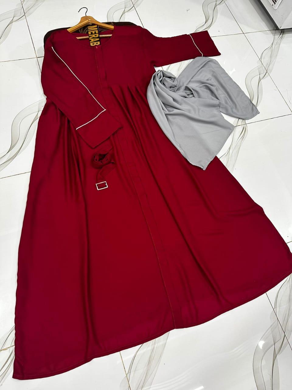 Front Platted Zip Piping Work On Sleeves And Seperate Belt Pocket Abaya With Stoller
