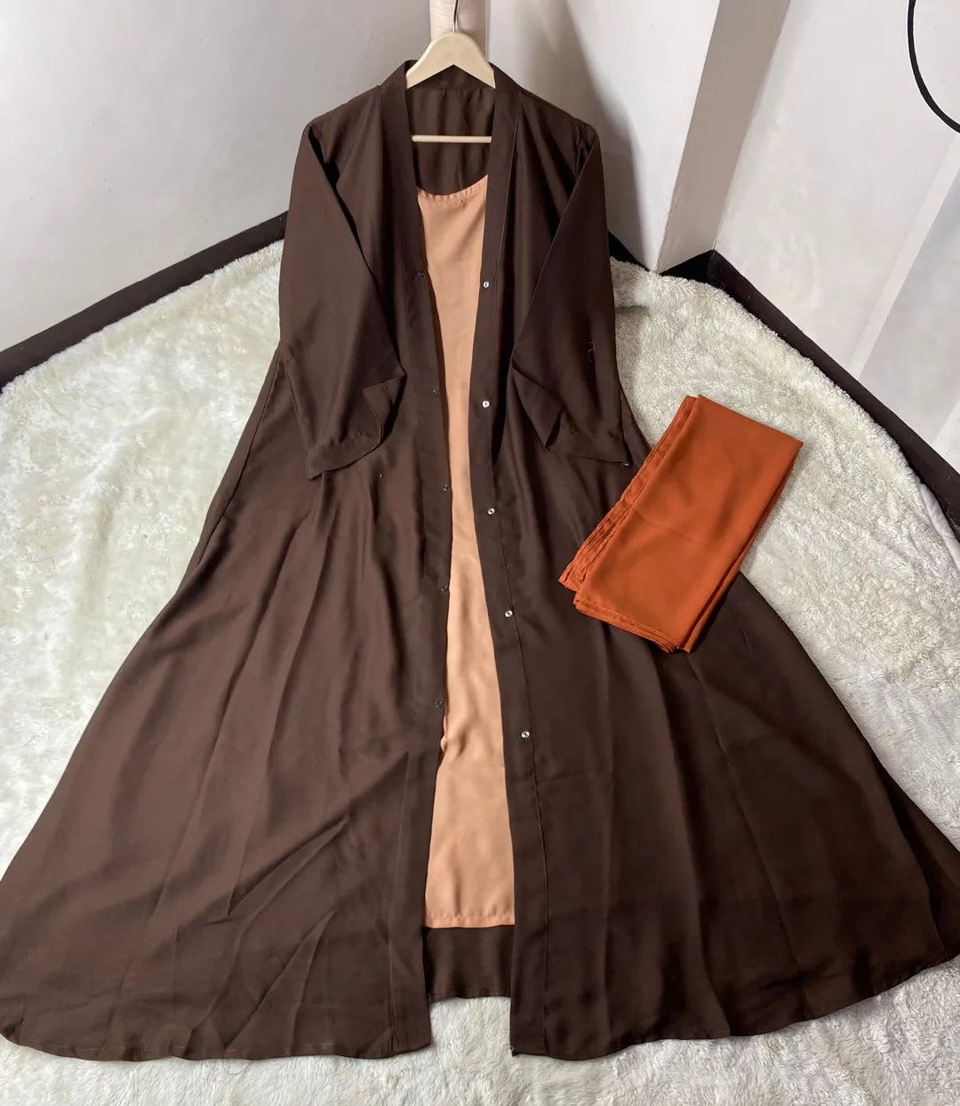 Brown China Georgette Abaya 55" with Stoller for Women