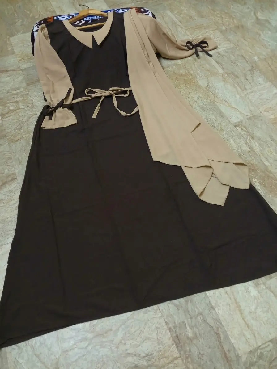 Abaya for Women with Belt & Stroller | Collar Abaya in Soft Wool Peach Fabric | Ready to Wear Abaya