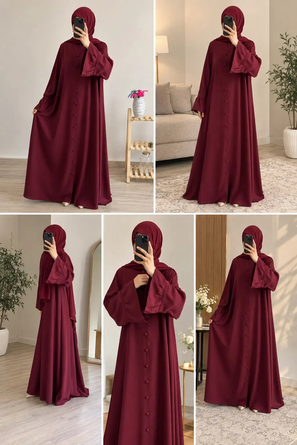 Ruffle Button Abaya with Matching Scarf & Stole – Wool Peach