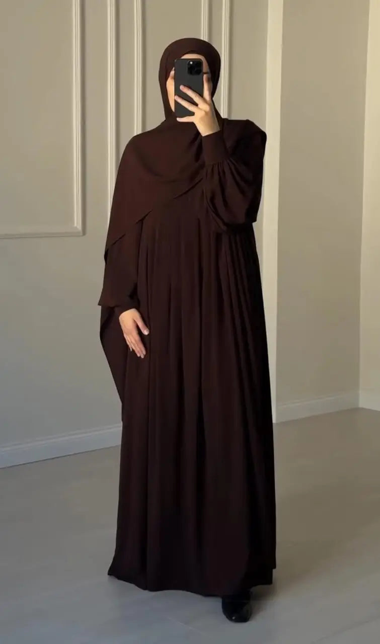 Chocolaty Elegant Abaya with Stole – Wool Peach