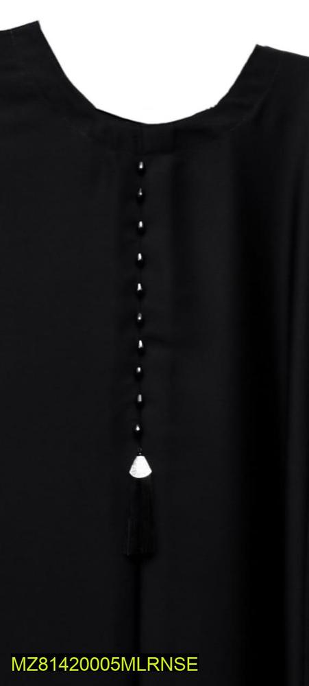 Black Georgette Maxi Abaya with Pearl Tassel