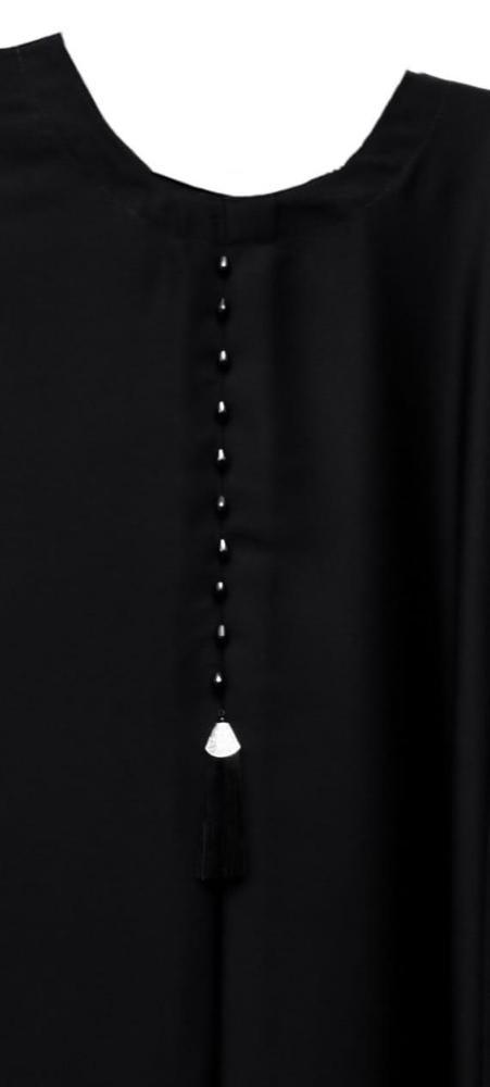 Black Georgette Maxi Abaya with Pearl Tassel