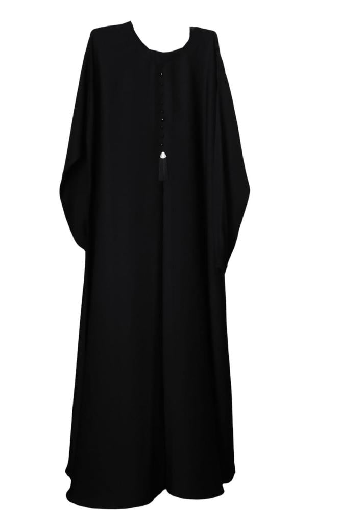 Black Georgette Maxi Abaya with Pearl Tassel