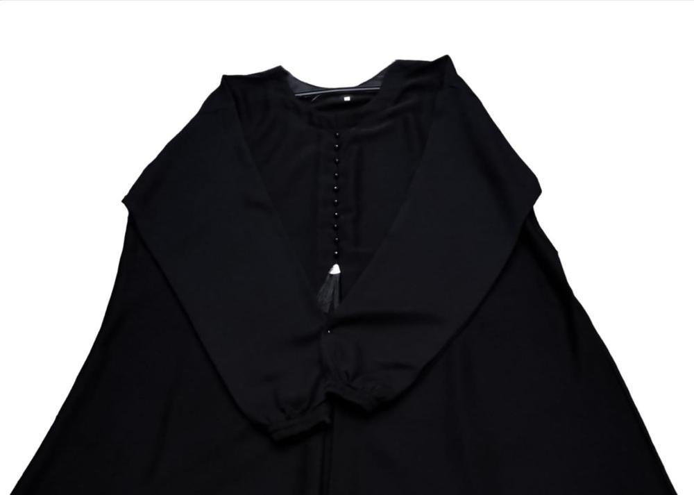 Black Georgette Maxi Abaya with Pearl Tassel